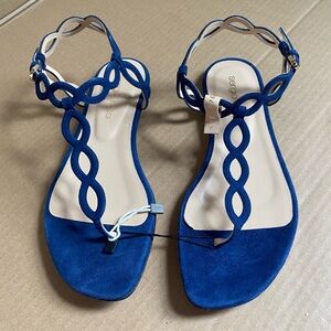 New Sergio Rossi Vibrant Blue Suede Flat Sandals